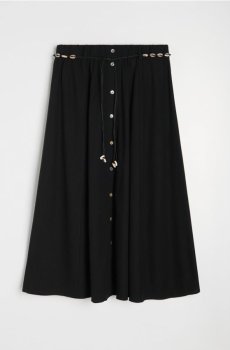 Спідниця міді з декоративним поясом з домішкою льону - чорний