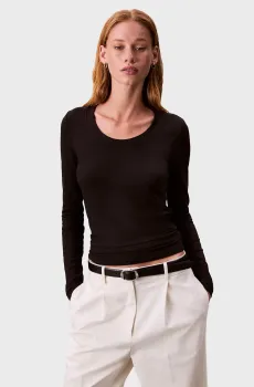 Женский черный лонгслив RIB LS TEE Черный XS Calvin Klein LV044D235G