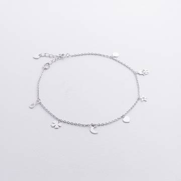 Серебряный браслет "Монетка, хамса, звезда, сердце, луна, клевер, бесконечность" на ногу 905-01110 Серебряный браслет "Монетка, хамса, звезда, сердце, луна, клевер, бесконечность" на ногу 905-01110