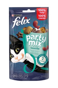 Лакомство для взрослых кошек Felix Party Mix Seaside со вкусом лосося, форели и минтая, 60 г