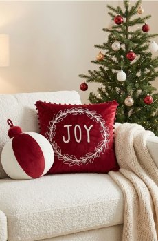 Наволочка зі святковою вишивкою JOY - червоний