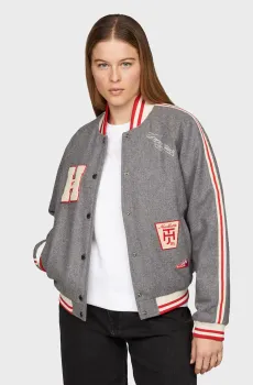 Женский серый шерстяной бомбер Серый S Tommy Jeans DW0DW20547