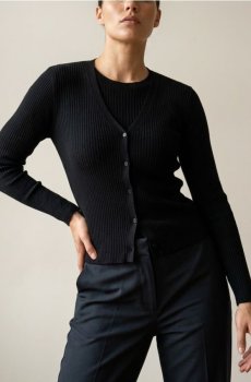 Рельєфний кардиган на ґудзиках - чорний