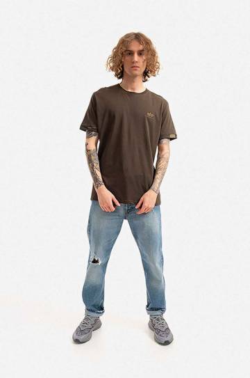 Хлопковая футболка Alpha Industries цвет зелёный однотонный 106509.415-green Хлопковая футболка Alpha Industries цвет зелёный однотонный 106509.415-green