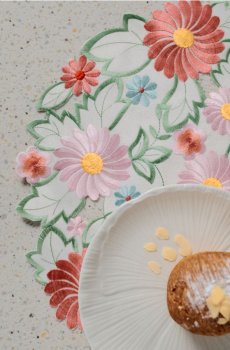 Плетена кругла підставка на стіл з квітковим візерунком - різнобарвний