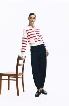 Reserved - Бавовняний смугастий кардиган - червоний - 170IT-33X