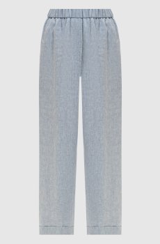 Голубые брюки из льна с отворотами
