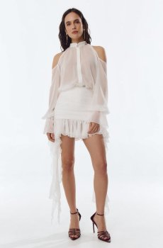 Молочна шифонова спідниця міні асиметричного крою