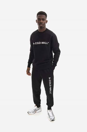 Хлопковая кофта A-COLD-WALL* Essential Logo Crewneck мужская цвет чёрный с принтом ACWMW082.-LIGHTORANG Хлопковая кофта A-COLD-WALL* Essential Logo Crewneck мужская цвет чёрный с принтом ACWMW082.-LIGHTORANG