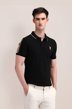 U.S. Polo Assn. Men Solid Polo Collar Cotton Slim Fit T-Shirt