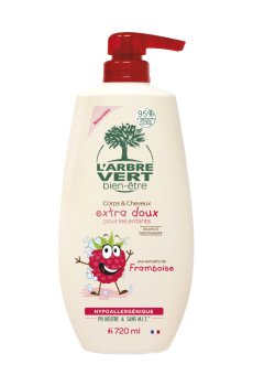 Детский шампунь для душа LArbre Vert с экстрактом малины, для тела и волос, гипоаллергенный, 720 мл