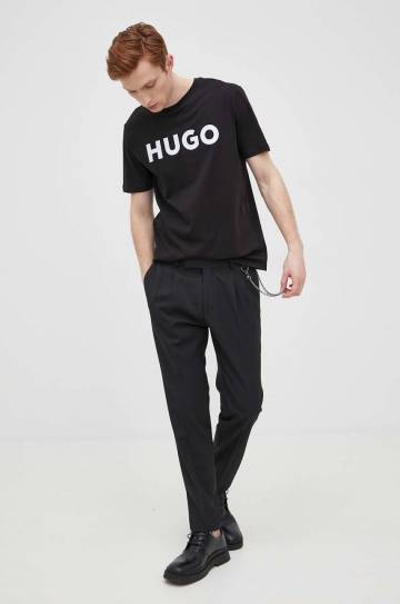 Хлопковая футболка HUGO мужская цвет чёрный с принтом 50467556 Хлопковая футболка HUGO мужская цвет чёрный с принтом 50467556
