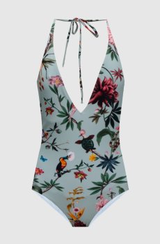 Зеленый купальник в принт