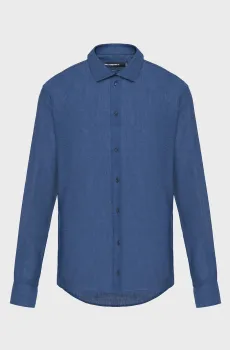 Мужская темно-синяя льняная рубашка Синий 44 Karl Lagerfeld 562616.605000;680