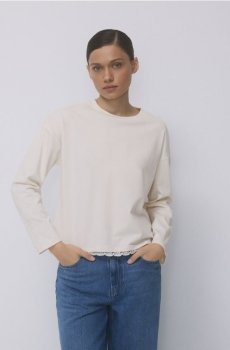 Reserved - Бавовняна кофта з мереживом - нюдовий - 334HT-02X