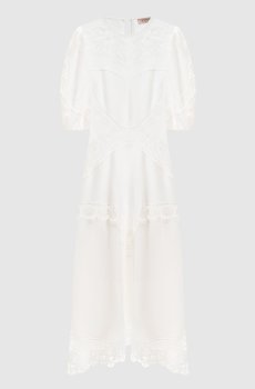 Белое платье с леном с ажурными вставками