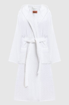 Белый махровый халат Chalk в брендовый узор