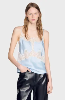 Женский голубой топ Голубой XS Sandro SFPTO00985_Blue - Ecru