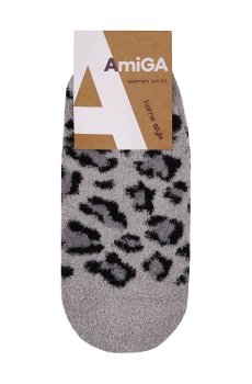 Носки женские AmiGA короткие махровые, леопард серый, размер 23-25
