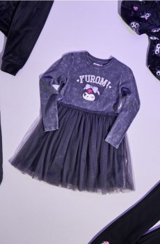 Бавовняна сукня з тюлевою спідницею Kuromi - темно-сірий