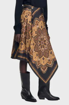 Женская юбка с узором Разноцветный 38 Sandro SFPJU01776_Black - Ocher