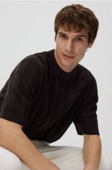 Reserved - Светр з короткими рукавами - темно коричневий - 703HT-89X