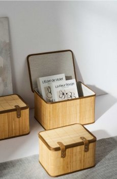 Бамбуковий кошик для зберігання з кришкою - бежевий