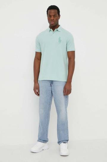 Хлопковое поло Polo Ralph Lauren цвет бирюзовый с аппликацией Хлопковое поло Polo Ralph Lauren цвет бирюзовый с аппликацией