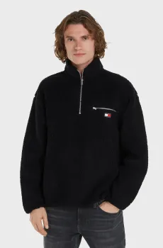 Мужская черная спортивная кофта TJM RLX TEDDY BADGE 1/4 ZIP EXT Черный S Tommy Jeans DM0DM19242