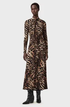 Женское коричневое платье с узором MINA Коричневый 10 AllSaints W206DD