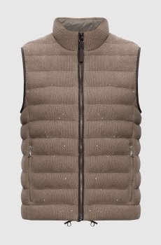 Коричневый пуховый жилет с пайетками