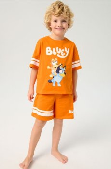 Бавовняна двочастинна піжама з принтом Bluey - помаранчевий
