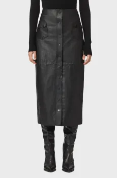 Женская черная кожаная юбка ROCK Черный 8 AllSaints W029RB