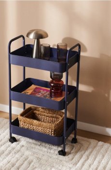 Трирівневий стелаж на коліщатках - темно-синій