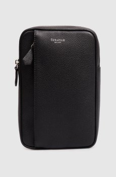 Черная кожаная сумка-слинг с принтом логотипа