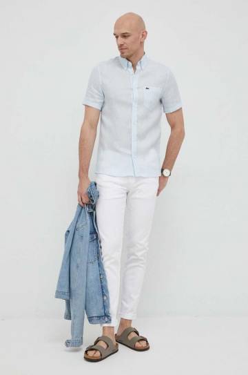Льняная рубашка Lacoste regular воротник button-down Льняная рубашка Lacoste regular воротник button-down