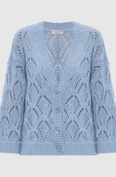 Голубой ажурный кардиган с пайетками