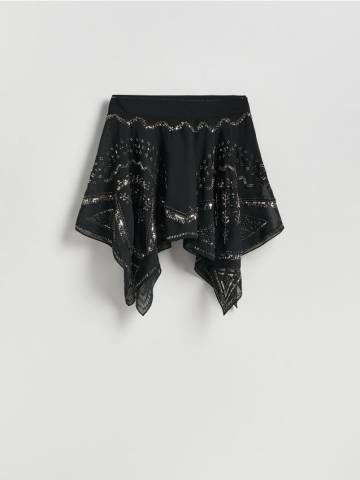 Reserved - Асиметрична спідниця-міні - чорний - 223HP-99X