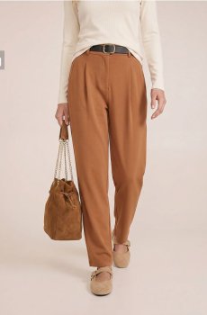 Штани barrel leg з домішкою віскози - золотисто-коричневий