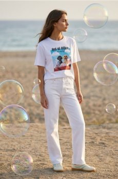 Бавовняна футболка з принтом - білий