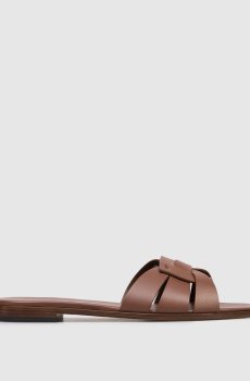 Коричневые кожаные шлепанцы