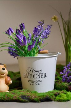 Металеве відро з ручкою та написом Home Gardener - білий