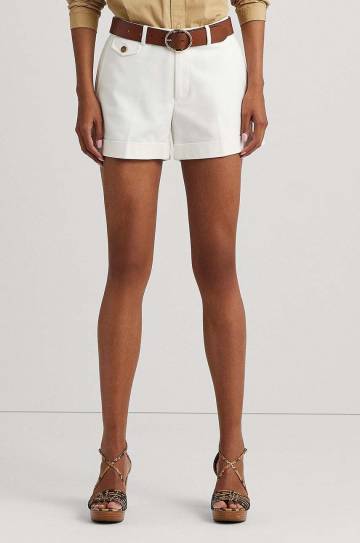 Шорты Lauren Ralph Lauren женские цвет белый однотонные высокая посадка Шорты Lauren Ralph Lauren женские цвет белый однотонные высокая посадка