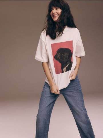 Reserved - Футболка оверсайз з принтом - білий - 407FS-00X