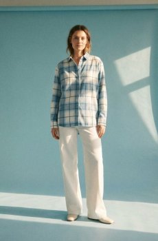 Фланелева сорочка в клітинку з домішкою бавовни - блакитний