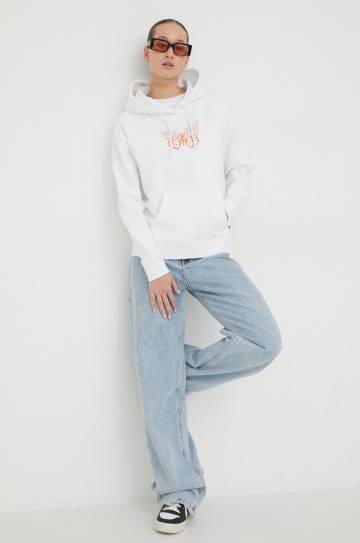 Хлопковая кофта Tommy Jeans женская цвет белый с капюшоном с принтом Хлопковая кофта Tommy Jeans женская цвет белый с капюшоном с принтом