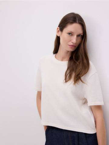 Reserved - Трикотажна бавовняна футболка - кремовий - 351GU-01X