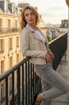 Байкерська куртка зі штучної шкіри - кремовий