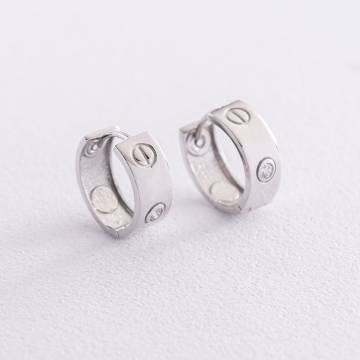 Серьги - кольца "Love" в белом золоте с07313 Серьги - кольца "Love" в белом золоте с07313