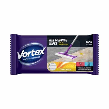 Хозяйственные влажные салфетки для пола Vortex Citrus Breeze, 15 шт